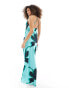 ASOS DESIGN satin overlay maxi dress with open back detail in blue large floral