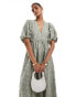 & Other Stories maxi dress with volume sleeves in light khaki 3D flower jacquard