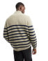 ASOS DESIGN oversized knitted fisherman rib 1/4 jumper in stone and navy stripe