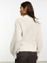 Object cable knit puff sleeve jumper in mottle beige melange