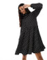 Y.A.S high neck frill mini smock dress in black polka dot