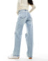 Stradivarius wide leg dad jean with rips in medium blue