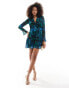 Style Cheat ruffle mini dress in blue marble print