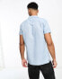 ASOS DESIGN regular linen revere shirt with roll sleeves in dusty blue