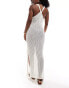 Pieces – Fein gestricktes Maxi-Strandkleid in Creme