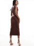 Vesper bow cami sleeve side spilt midi dress in chocolate