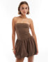 ASOS DESIGN bandeau puffball mini dress in brown