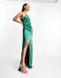 Pretty Lavish Amelia ruched one shoulder satin maxi dress in emerald green