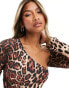 ASOS DESIGN slinky asymmetric cut out neck bodysuit in leopard print