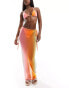 Simmi mesh column beach skirt co-ord in pink and orange ombre