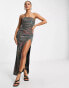 Missyempire strappy maxi dress with high thigh spilt in mermaid glitter gold