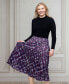 Women's Purple Print Elastic Waist Pocket Midi Skirt