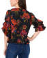 Petite V-Neck Floral-Print Gathered-Sleeve Top