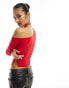 Fashionkilla slinky off shoulder top with neck tie in red