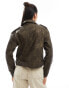 Vila washed oversized leather look biker jacket in brown