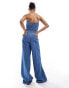 ONLY Tall bandaue wide leg denim jumpsuit in mid wash