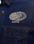 ASOS DESIGN denim overshirt with racing embroideries in indigo blue