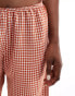 Miss Selfridge pull on cotton poplin wide leg gingham trouser with tie side detail in rust