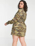 Missguided Plus dress with tie waist in camo