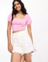 ASOS DESIGN short sleeve bust seam milkmaid top in baby pink