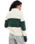 Lioness knitted rugby jumper in cream and dark green stripe