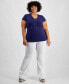 Plus Size Lace-Up-Neck Short-Sleeve Top, Created for Macy's