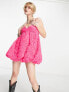 Bershka applique babydoll mini dress in bright pink