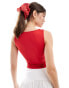 Stradivarius boat neck sleeveless top in red