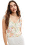 Reclaimed Vintage cap sleeve mesh top in floral print