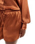 In The Style Plus satin drawstring shorts co-ord in rust