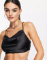 ASOS DESIGN – Satin-Oberteil in Schwarz mit Riemchenschnürung