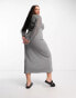 ASOS DESIGN Curve ribbed long sleeve midi dress with crochet insert in grey