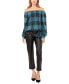 Women's Off-The-Shoulder Plaid Tie-Front Bouse