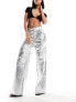 AFRM wynn co-ord wide leg cargo trousers in silver faux leather