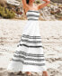 Women's Geo Striped Smocked Bodice Tube Maxi Beach Dress