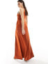 ASOS DESIGN satin racer neck seam detail maxi dress in rust