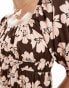 Wednesday's Girl smocked puff sleeve mini dress in brown floral