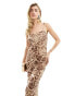 Simmi mesh cami strap maxi dress with scoop back in brown leopard print