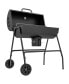 Barrel Charcoal BBQ Grill Trolley Wheeled Barbecue Smoker, Black