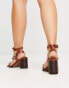 ASOS DESIGN Wide Fit Halter studded mid heeled sandals in tan