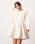 ASOS EDITON twill long sleeve mini dress with seam details in ecru