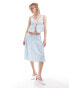 Motel ditsy floral gingham pleat midi skirt in baby blue