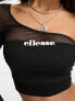 ellesse Crono cropped one shoulder long sleeve top in black mesh