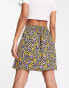 Pieces mini side split skirt in purple ditsy floral