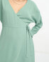 ASOS DESIGN wrap midi dress with tie cuff detail in sage green