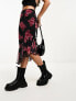 Wednesday's Girl bloom print asymmetric mesh skirt in black and red