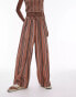 Topshop textured wide leg beach trousers in brown stripe