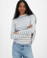 Juniors' Striped Crewneck Long-Sleeve Sweater