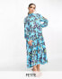 Y.A.S Petite high neck maxi dress with bow back detail in blue floral print