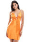 Miss Selfridge satin tie front mini slip dress in orange